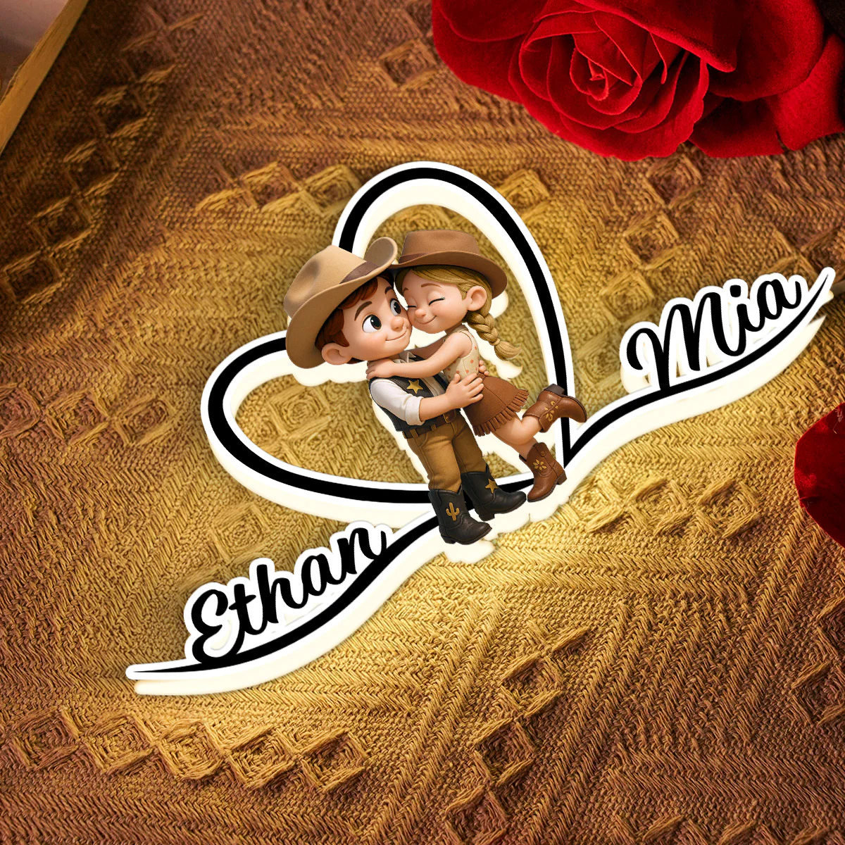 Heart Love Countryside Couple Cowboy Cowgirl - Personalized Light Box - Image 2