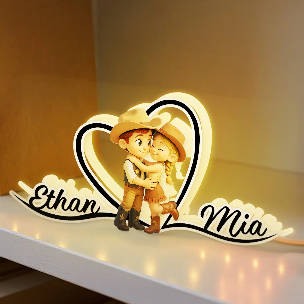 Heart Love Countryside Couple Cowboy Cowgirl - Personalized Light Box - Image 3