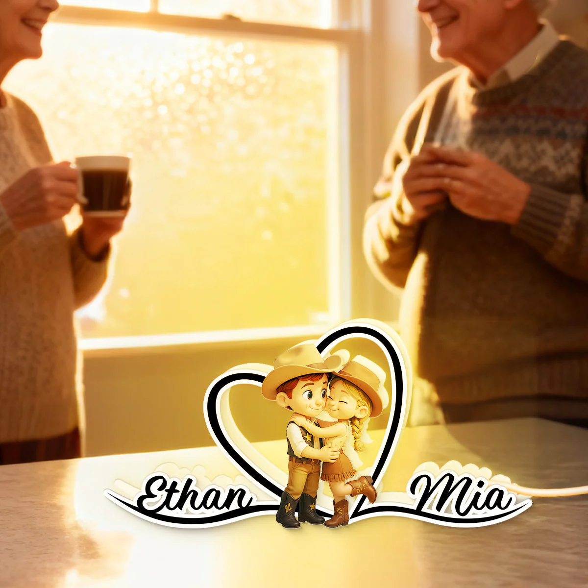 Heart Love Countryside Couple Cowboy Cowgirl - Personalized Light Box - Image 4