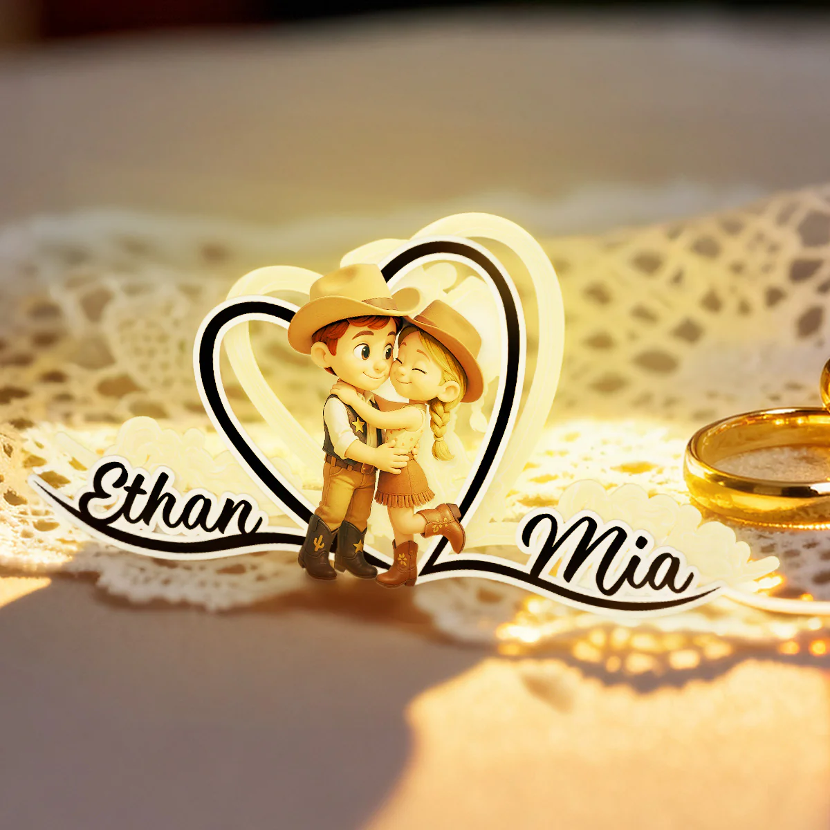 Heart Love Countryside Couple Cowboy Cowgirl - Personalized Light Box - Image 5