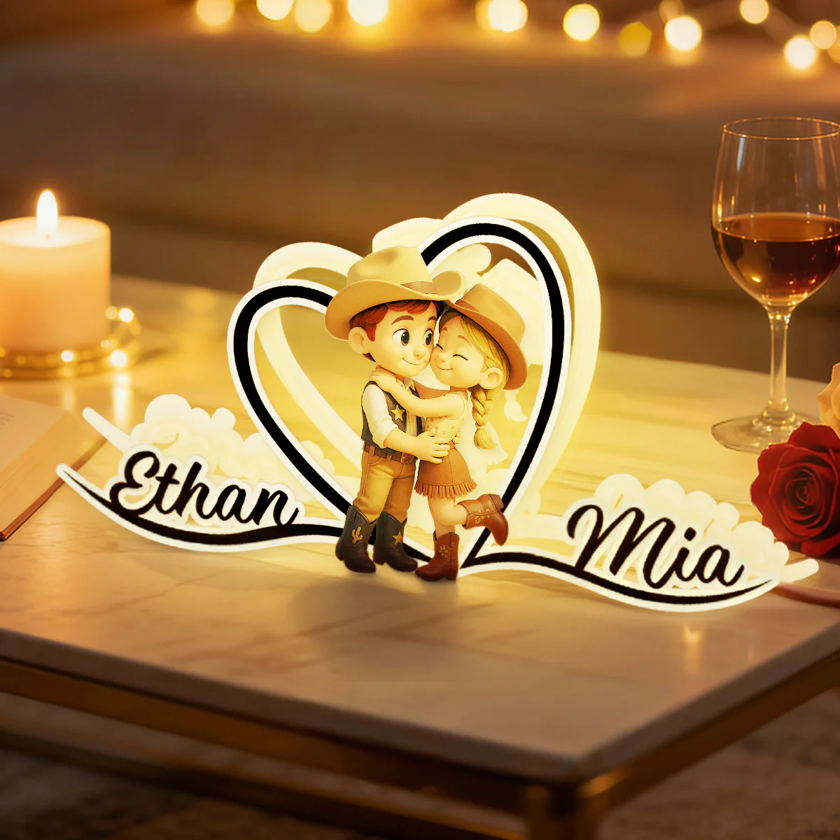 Heart Love Countryside Couple Cowboy Cowgirl - Personalized Light Box - Image 6