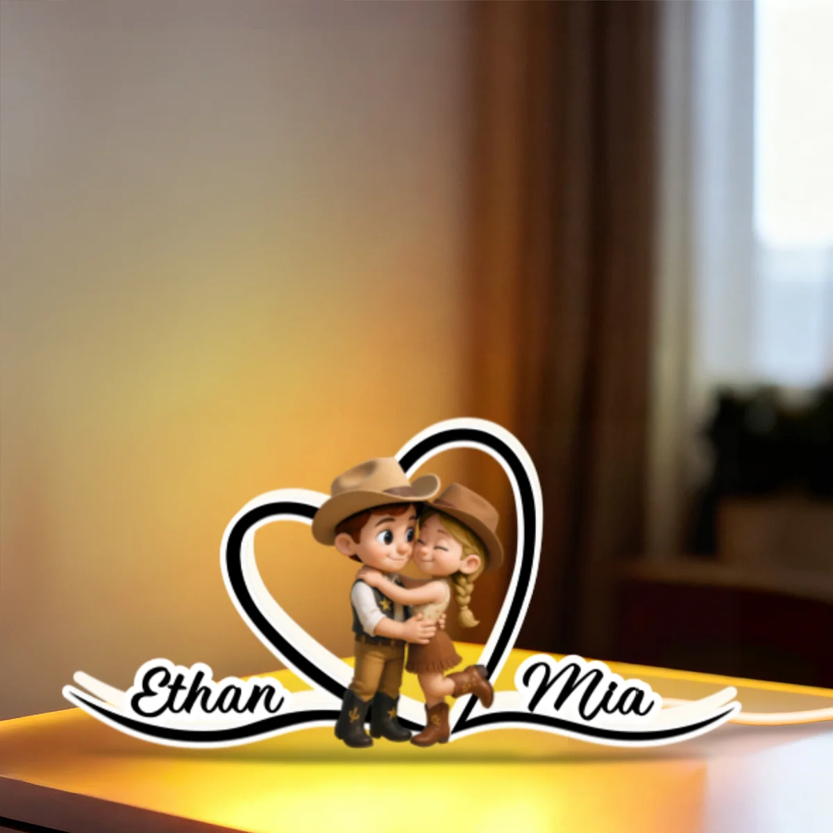 Heart Love Countryside Couple Cowboy Cowgirl - Personalized Light Box - Image 8