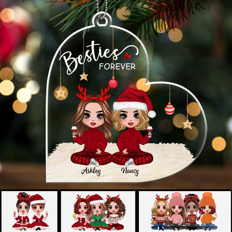 Heart Shape Doll Besties Christmas Checkered Pants Personalized Acrylic Ornament