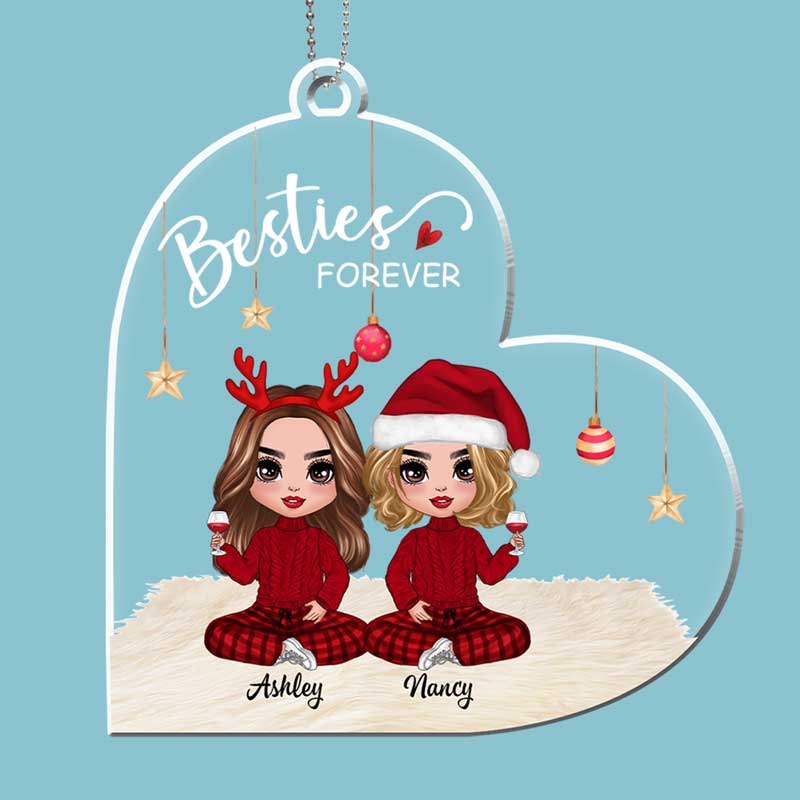 Heart Shape Doll Besties Christmas Checkered Pants Personalized Acrylic Ornament - Image 2