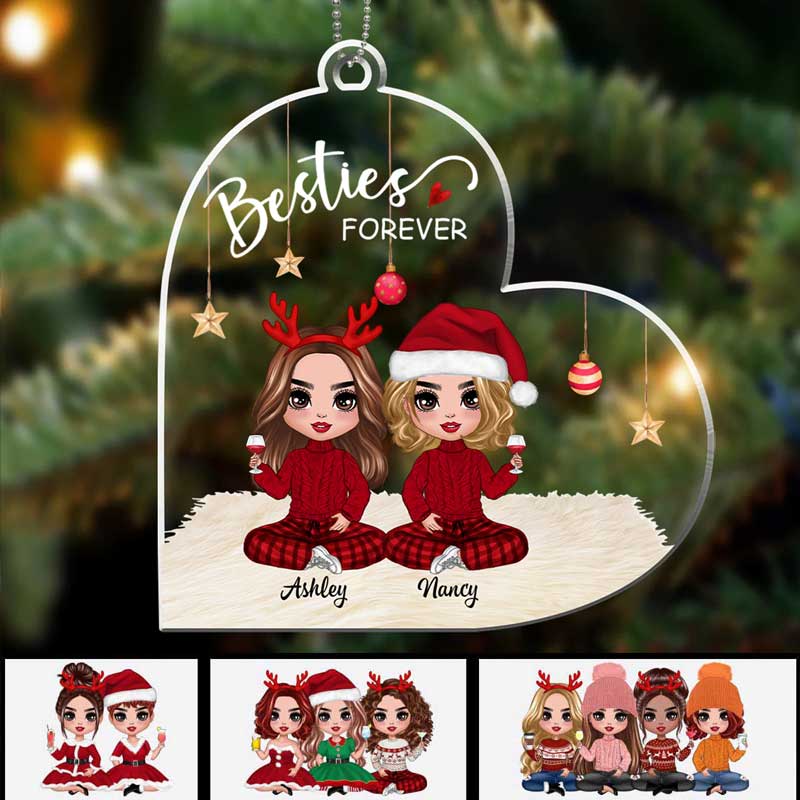 Heart Shape Doll Besties Christmas Checkered Pants Personalized Acrylic Ornament - Image 3