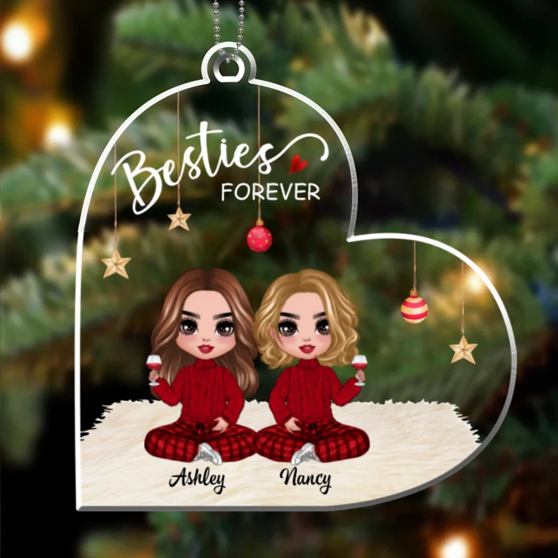 Heart Shape Doll Besties Christmas Checkered Pants Personalized Acrylic Ornament - Image 4