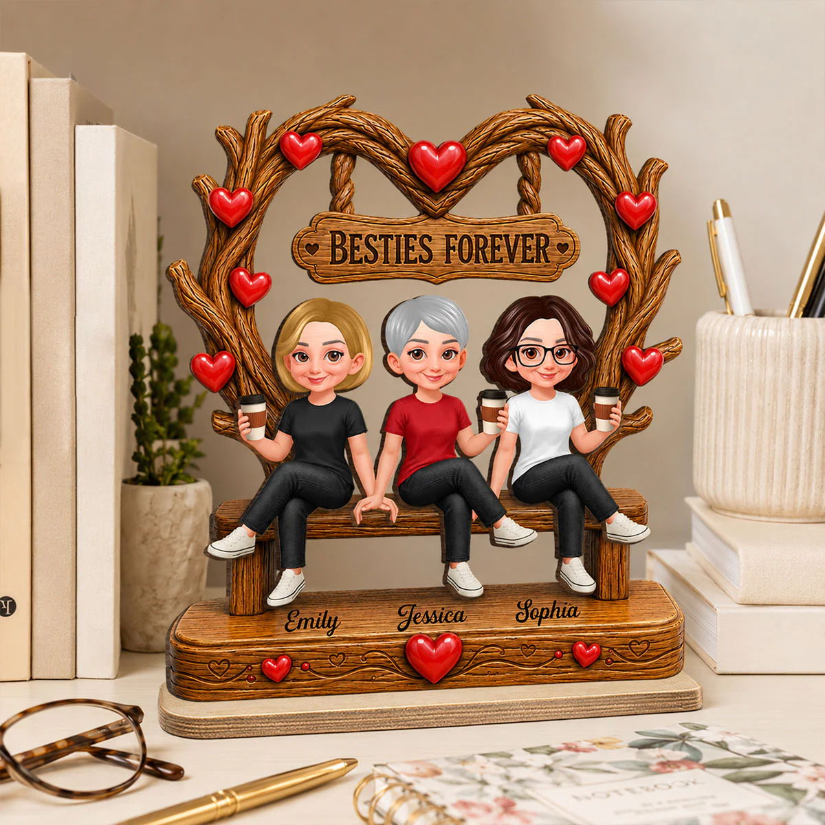 Heart Shaped Canopy Besties Forever - Personalized 2-Layered Wooden Plaque - Birthday Gift, Gift For Best Friends - Image 5