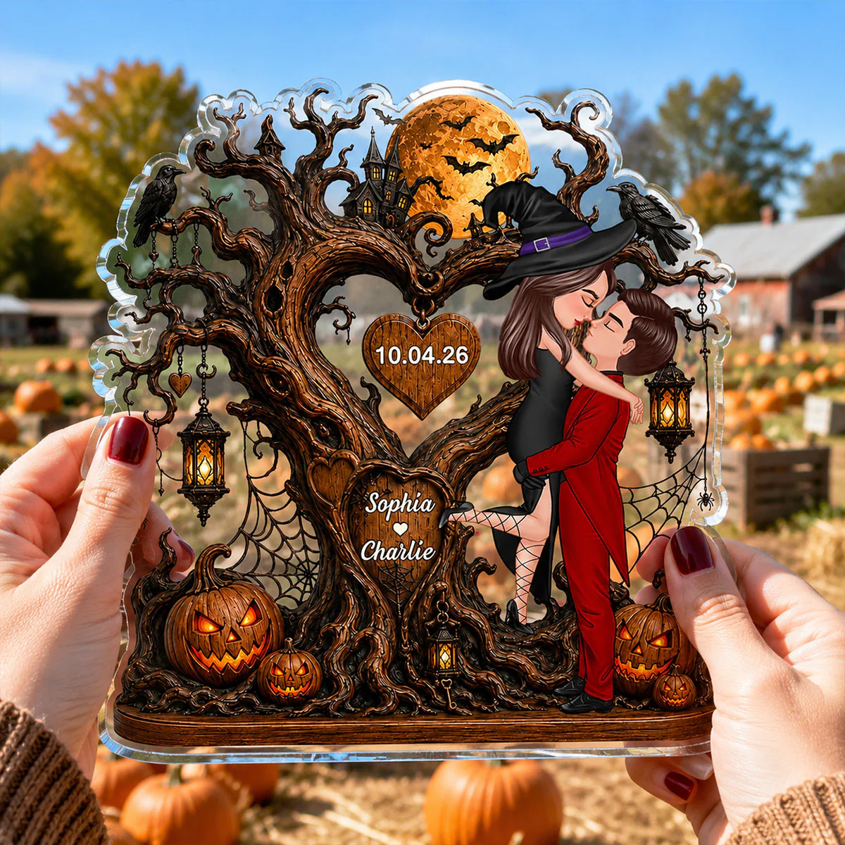 Heart Tree Couple Kissing - Personalized Acrylic Plaque - Halloween Gift For Couple, Him, Her - Image 2