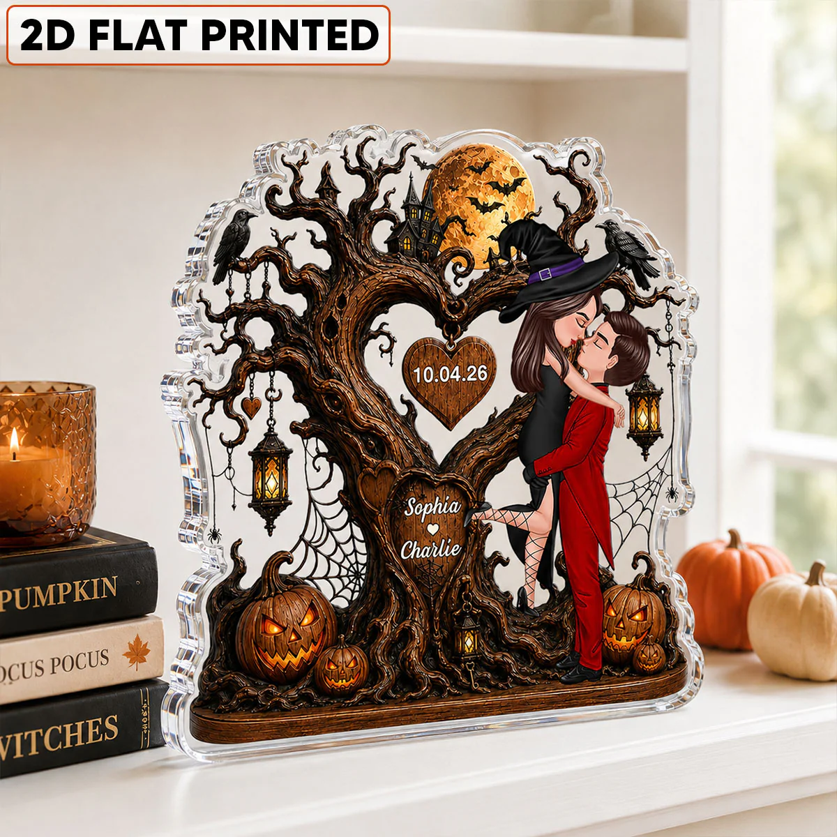 Heart Tree Couple Kissing - Personalized Acrylic Plaque - Halloween Gift For Couple, Him, Her - Image 3