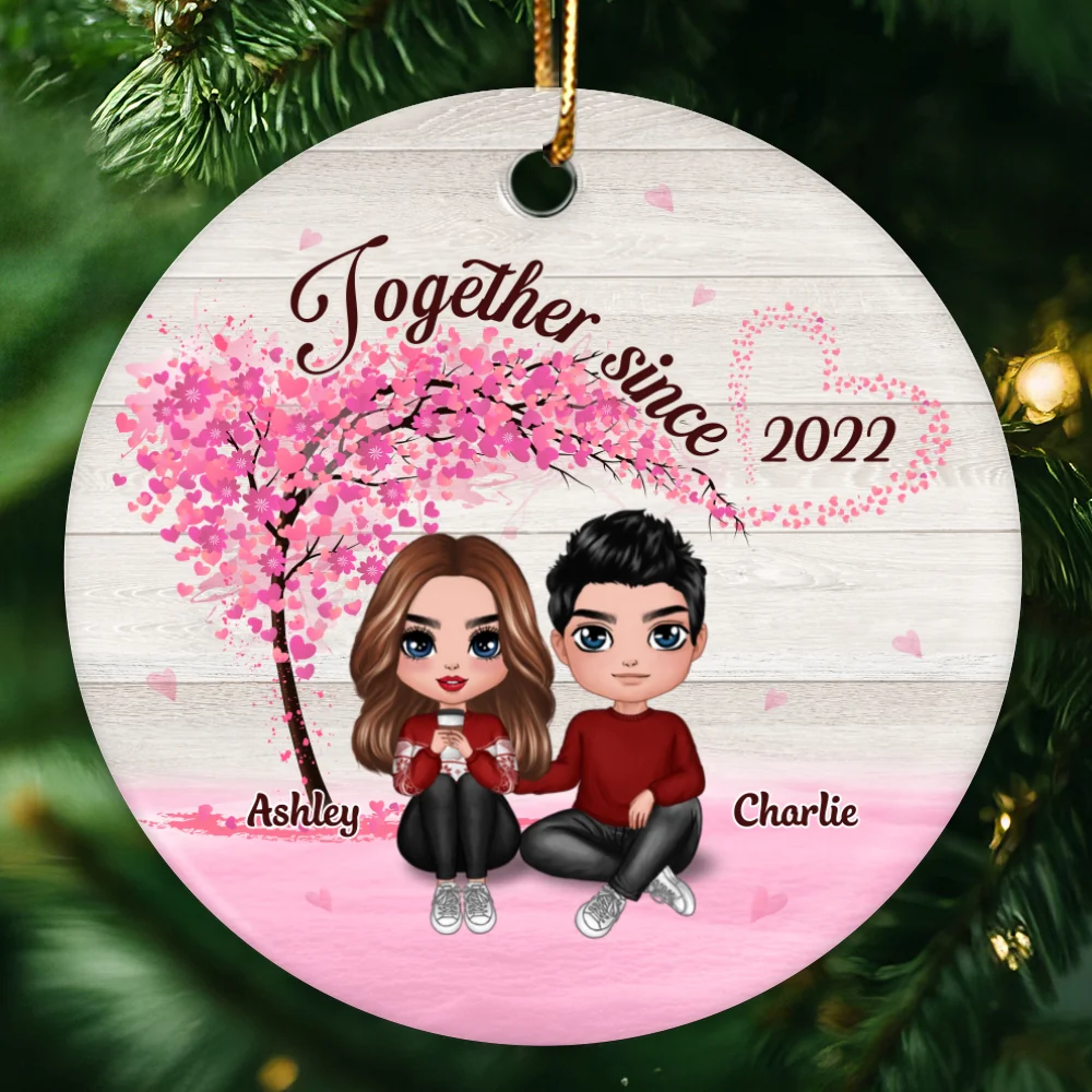 Heart Tree Couple Together Since Personalized Circle Ornament - Image 4