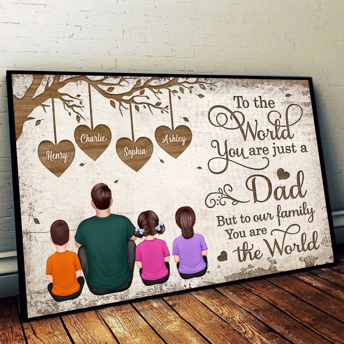 Heart Tree To The World You Are a Father Personalized Horizontal Poster - Image 2