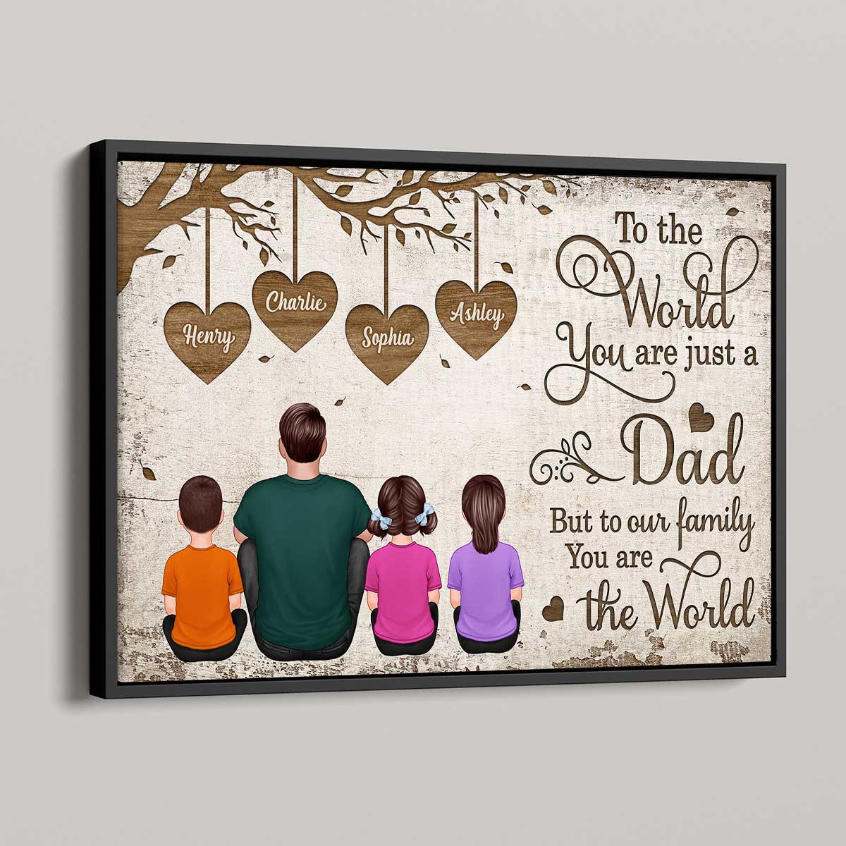 Heart Tree To The World You Are a Father Personalized Horizontal Poster - Image 4