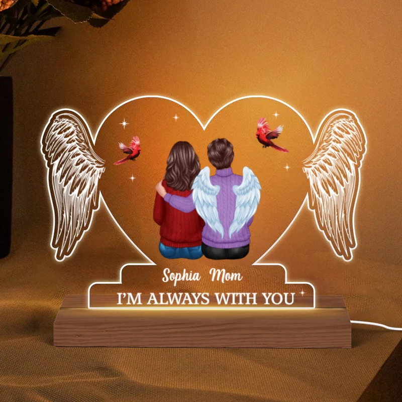 Heart Wings Family Sitting Memorial Remembrance Gift Personalized Custom Shape Acrylic Plaque LED Night Light - Image 5