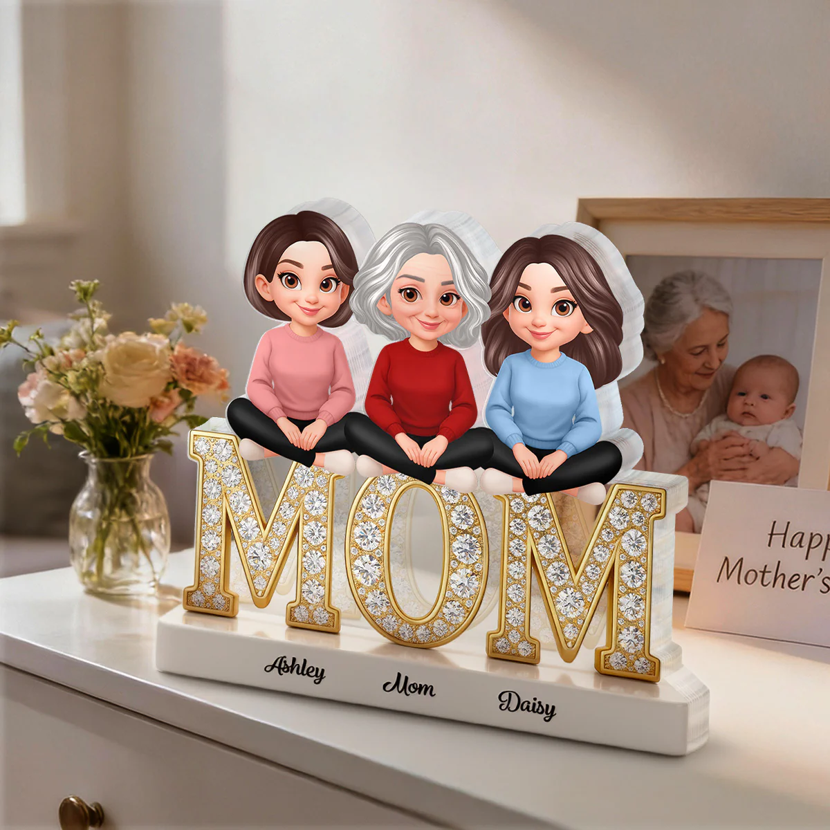 Heartfelt MOM And Daughters Sons Forever Linked Together - Personalized Acrylic Block Plaque - Mother's Day Gift For Mom - Image 2