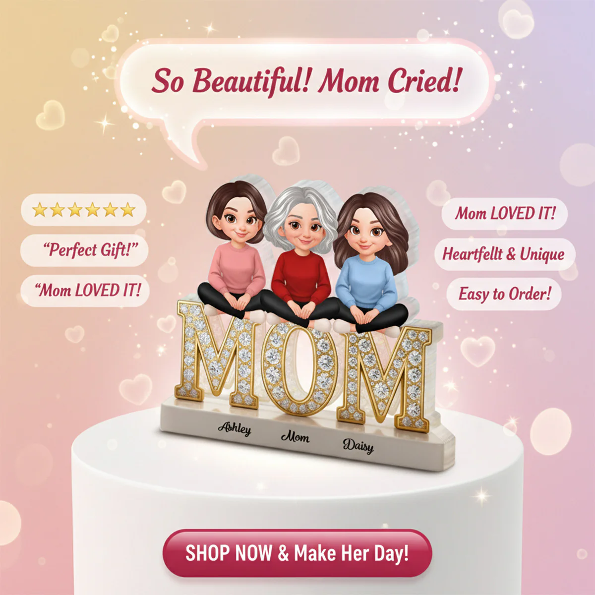 Heartfelt MOM And Daughters Sons Forever Linked Together - Personalized Acrylic Block Plaque - Mother's Day Gift For Mom - Image 3