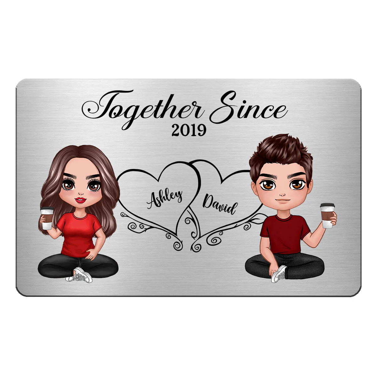 Hearts Doll Couple Sitting Gift For Him Gift For Her Personalized Metal Wallet Card - Image 2