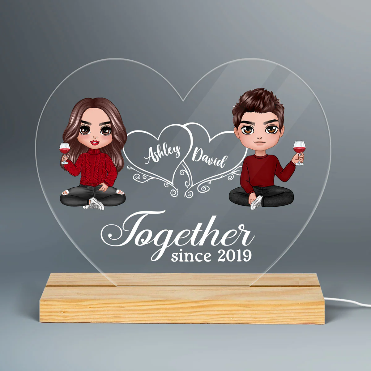 Hearts Doll Couple Sitting I'm Yours No Returns Or Refunds Gift For Him Gift For Her Personalized Custom Shape Acrylic Plaque With LED Night Light - Image 3