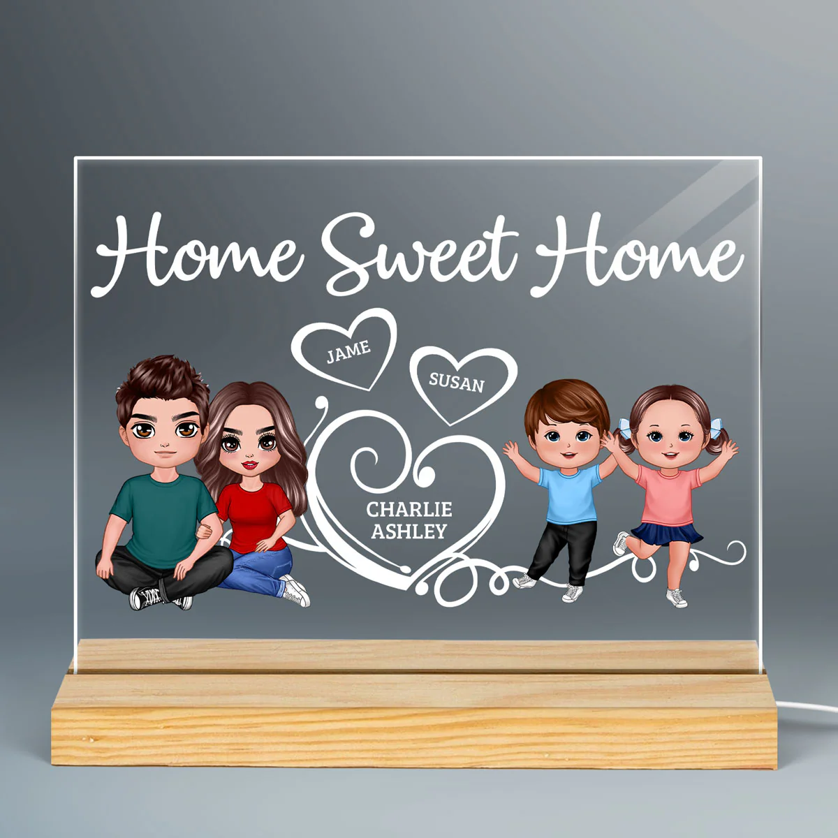 Hearts Doll Family Personalized Custom Shape LED Night Ligh - Image 3