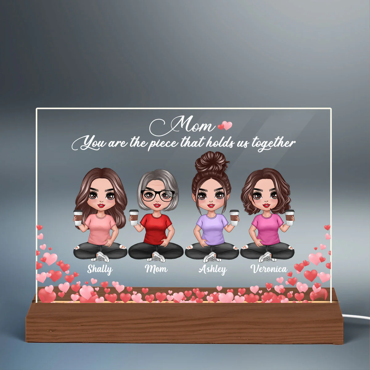 Hearts Doll Mom Daughters Personalized Acrylic Custom Shape LED Night Light - Image 2