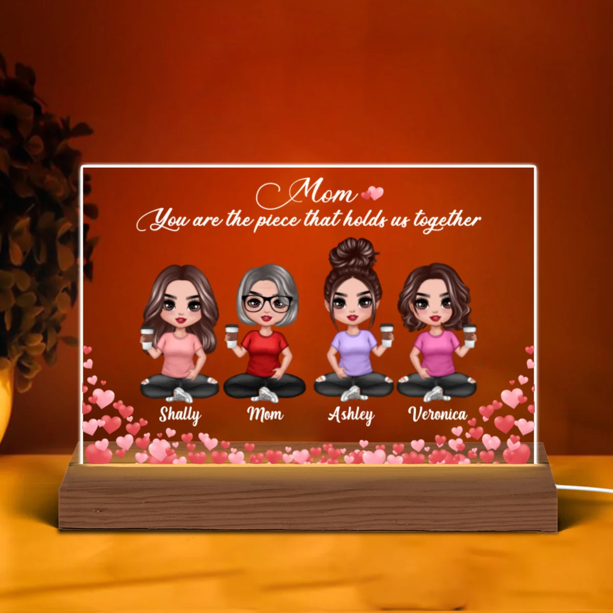 Hearts Doll Mom Daughters Personalized Acrylic Custom Shape LED Night Light - Image 5