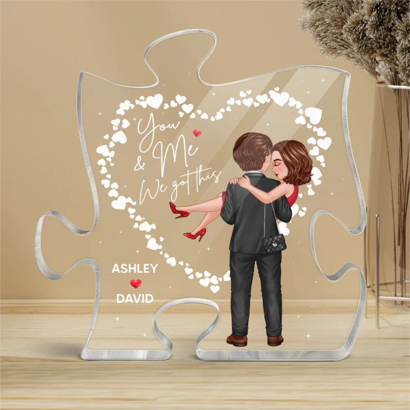 Hearts Embracing Hugging Doll Couple Personalized Acrylic Puzzle Plaque - Image 4