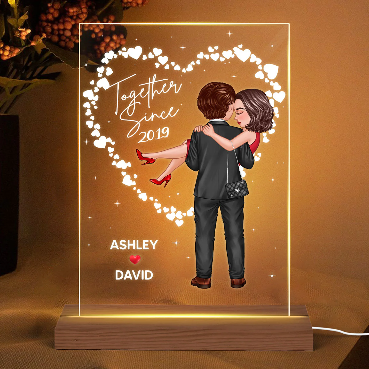 Hearts Embracing Hugging Doll Couple Personalized Acrylice LED Night Light