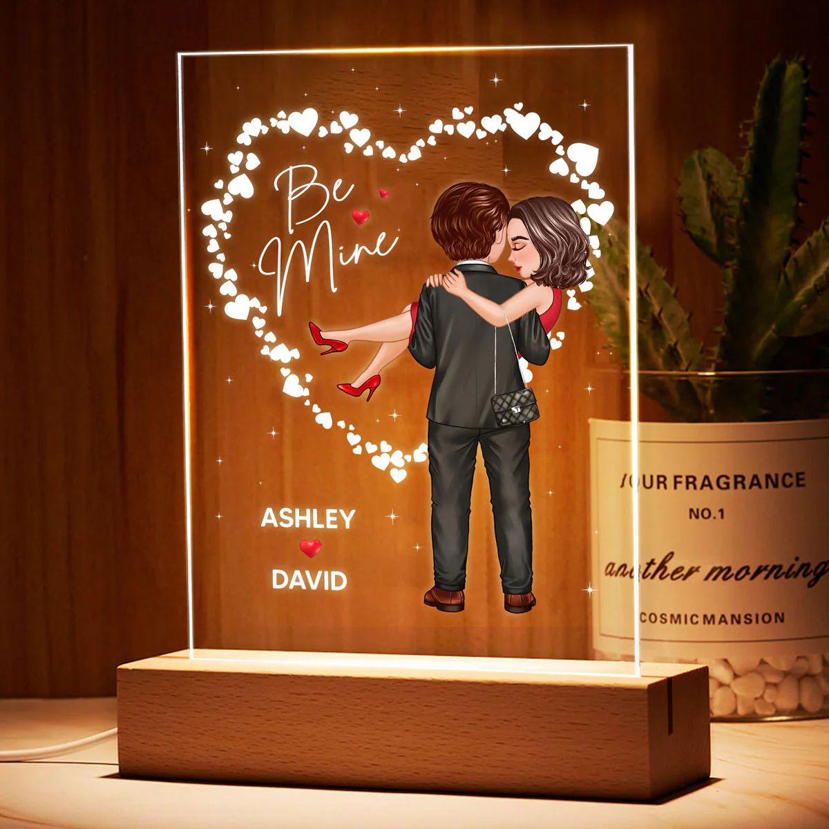 Hearts Embracing Hugging Doll Couple Personalized Acrylice LED Night Light - Image 3