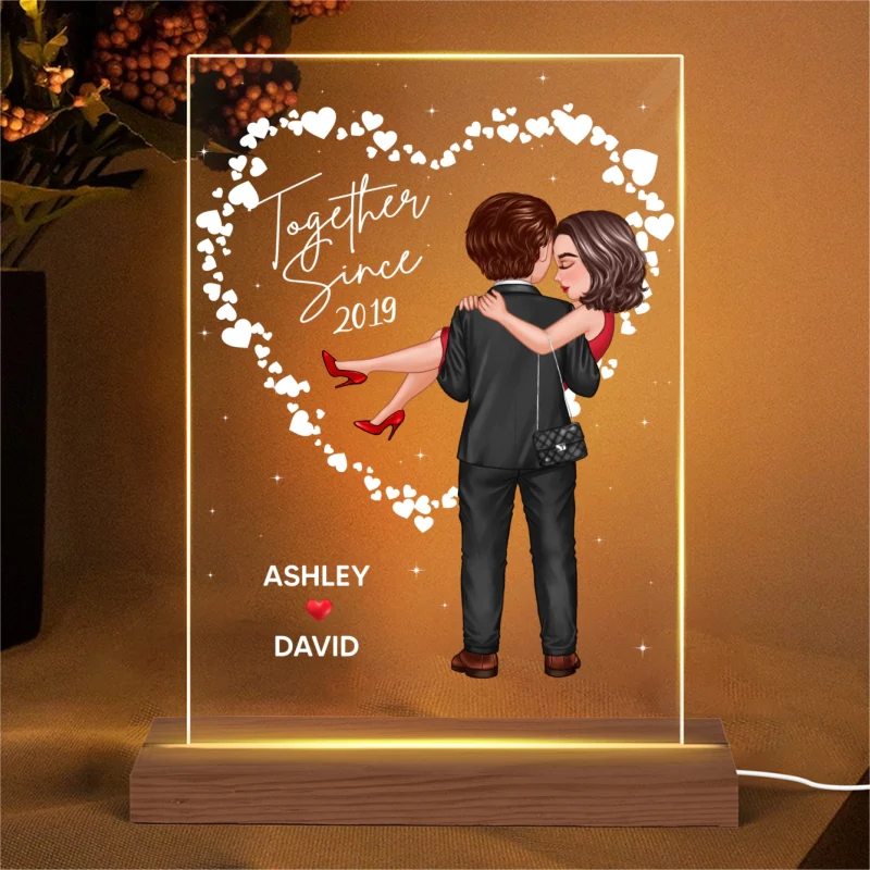 Hearts Embracing Hugging Doll Couple Personalized Acrylice LED Night Light - Image 4