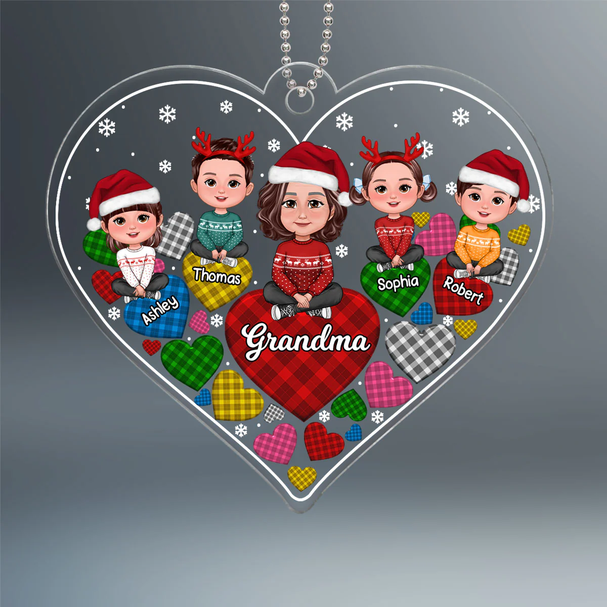Hearts In Hearts Christmas Grandma Grandkids Personalized Acrylic Ornament - Image 2