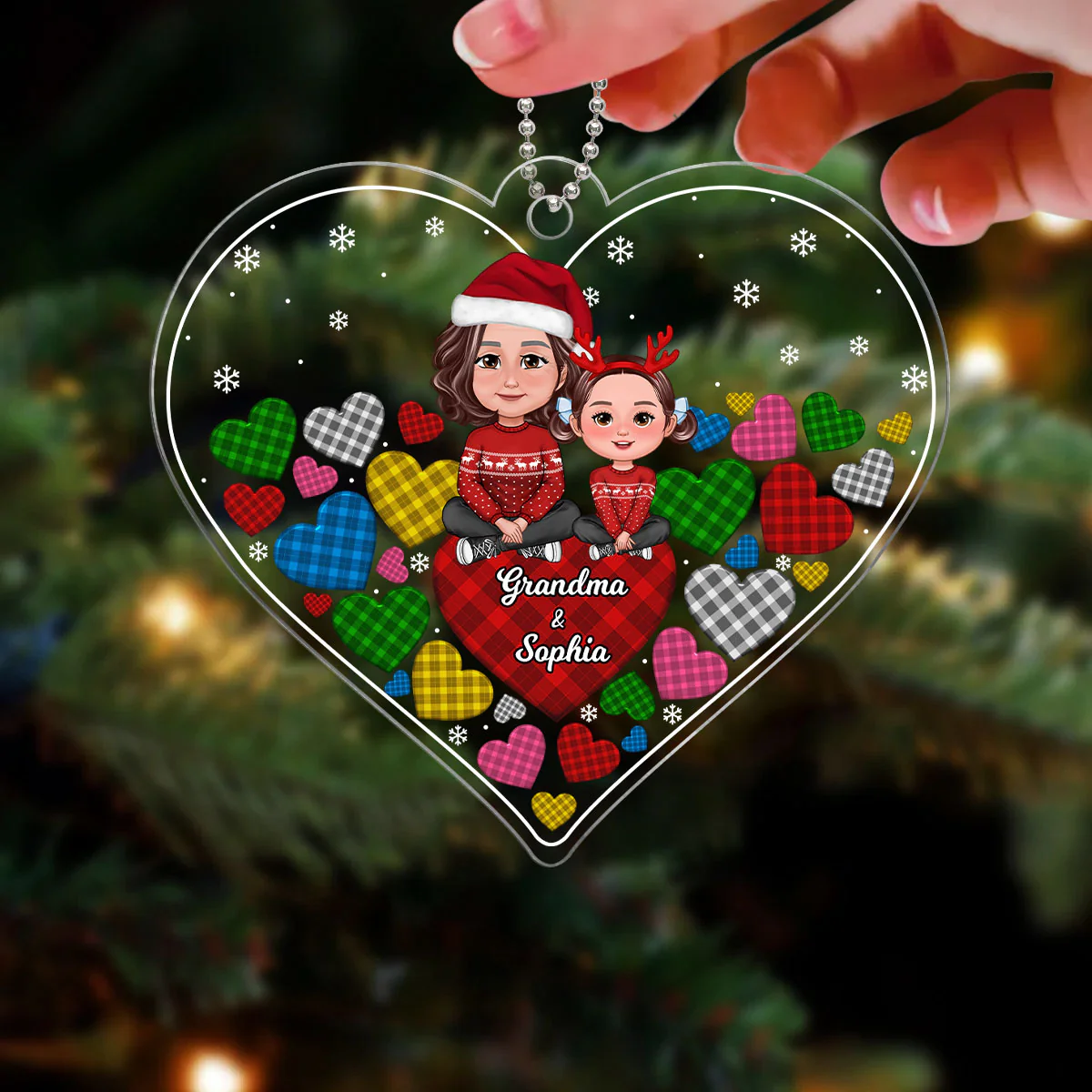 Hearts In Hearts Christmas Grandma Grandkids Personalized Acrylic Ornament - Image 3