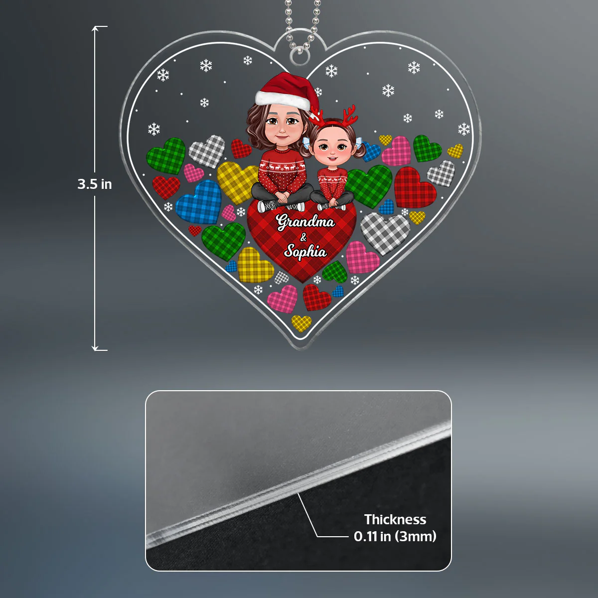 Hearts In Hearts Christmas Grandma Grandkids Personalized Acrylic Ornament - Image 4
