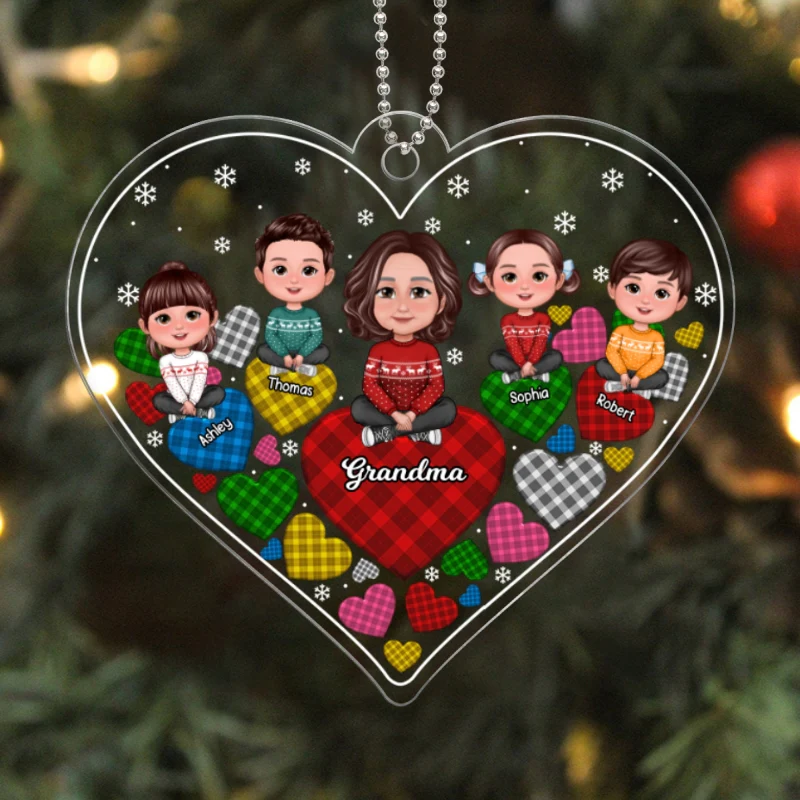 Hearts In Hearts Christmas Grandma Grandkids Personalized Acrylic Ornament - Image 5