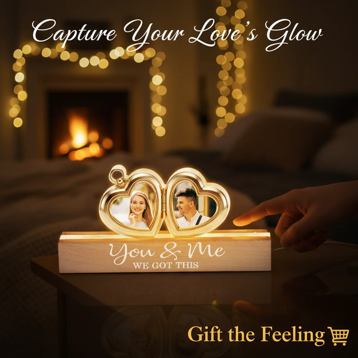 Hearts Locket Couple Photo - Personalized Acrylic Block Plaque LED Night Light - Valentine's Day Gift For Couple - Image 4