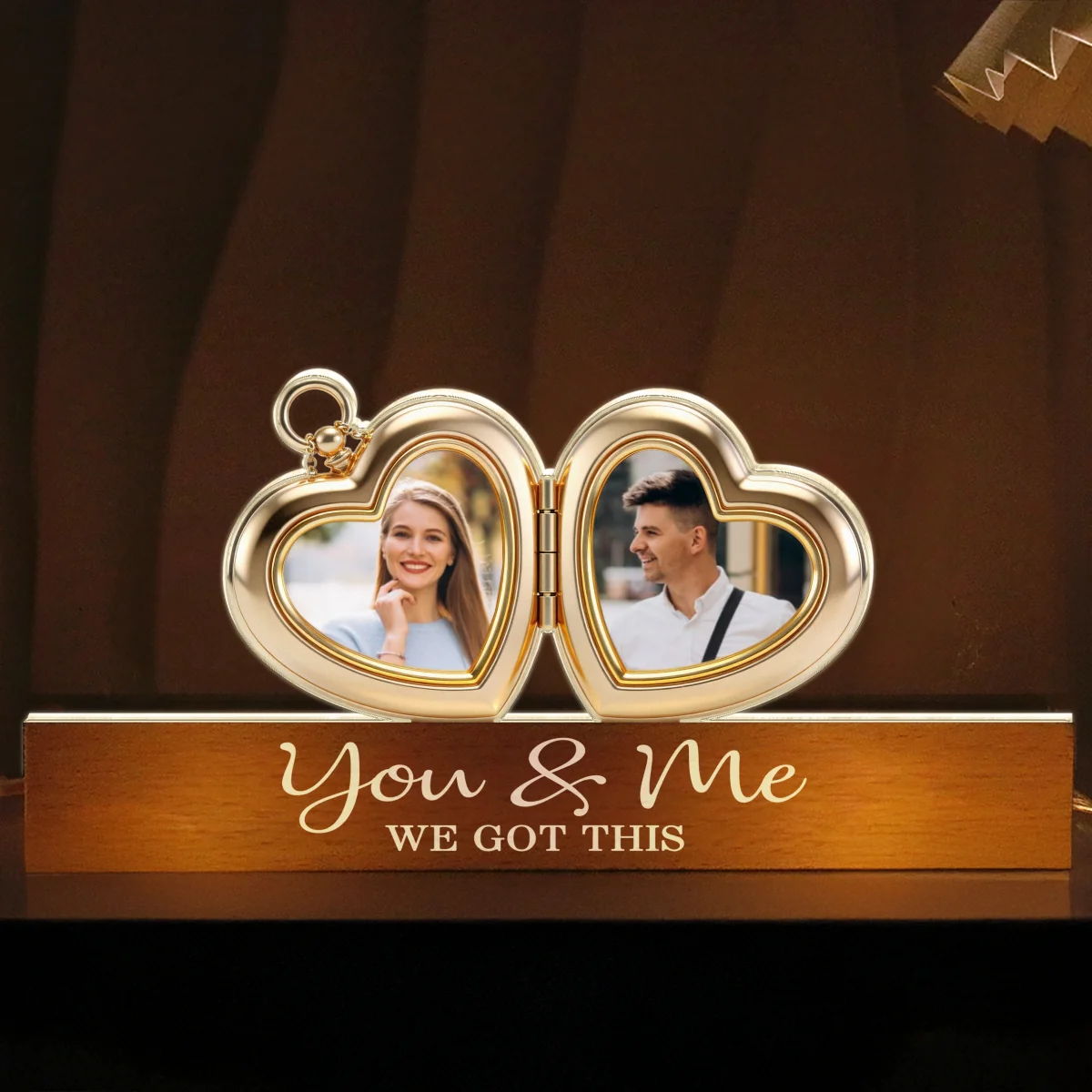 Hearts Locket Couple Photo - Personalized Acrylic Block Plaque LED Night Light - Valentine's Day Gift For Couple - Image 7