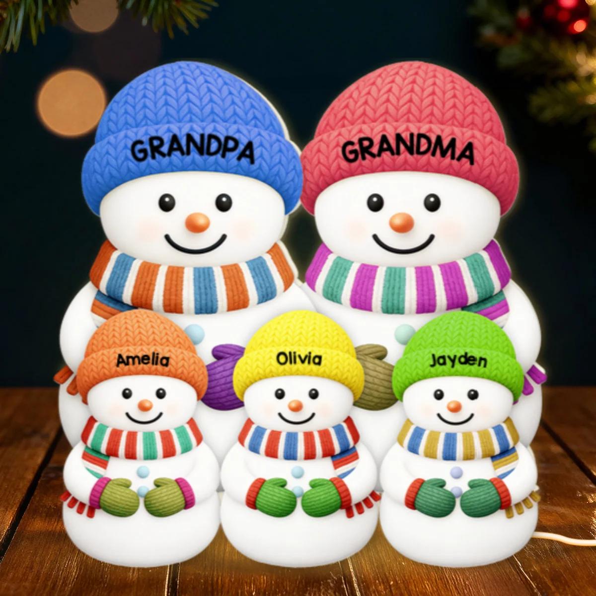 Heartwarming Christmas Grandma Grandpa Grandkids Snowman Together - Personalized Light Box - Image 11