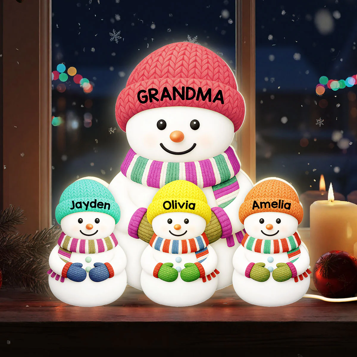 Heartwarming Christmas Grandma Grandpa Grandkids Snowman Together - Personalized Light Box - Image 4