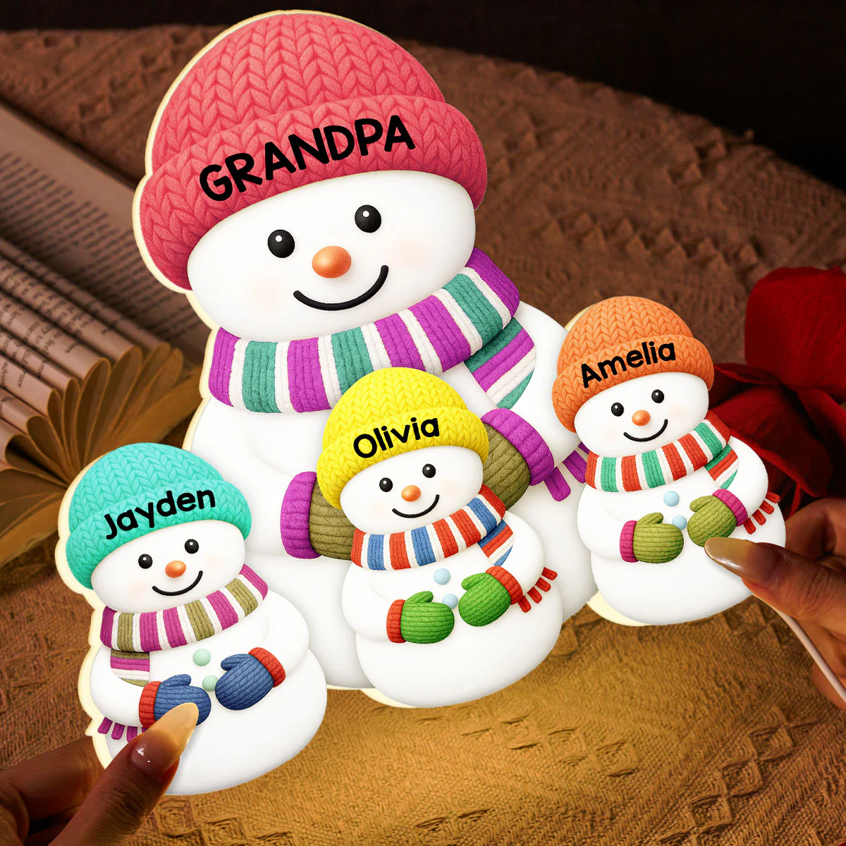 Heartwarming Christmas Grandma Grandpa Grandkids Snowman Together - Personalized Light Box - Image 5