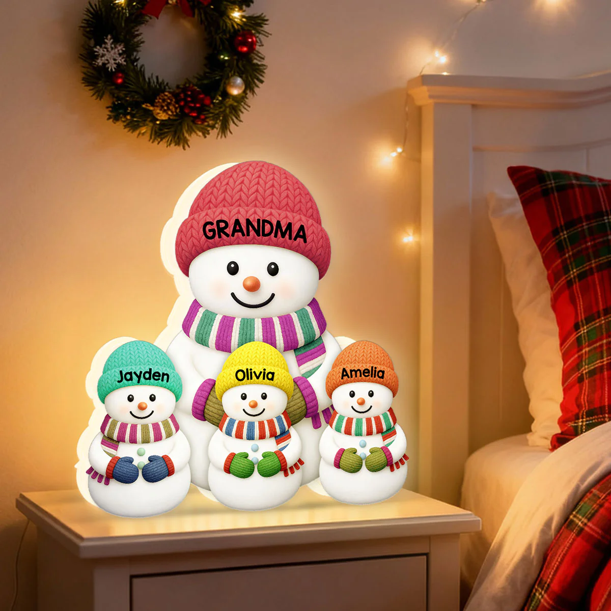 Heartwarming Christmas Grandma Grandpa Grandkids Snowman Together - Personalized Light Box - Image 6