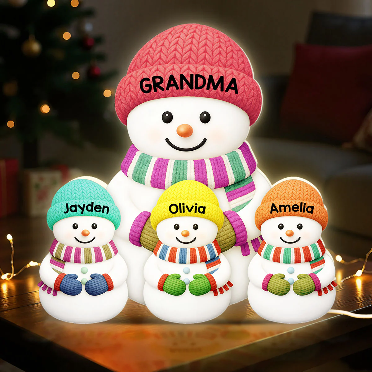 Heartwarming Christmas Grandma Grandpa Grandkids Snowman Together - Personalized Light Box - Image 8