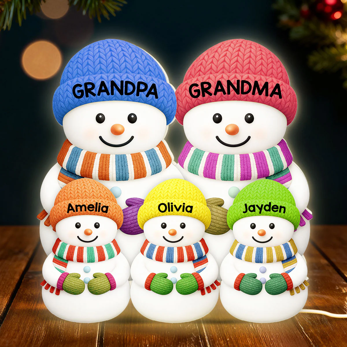 Heartwarming Christmas Grandma Grandpa Grandkids Snowman Together - Personalized Light Box - Image 9