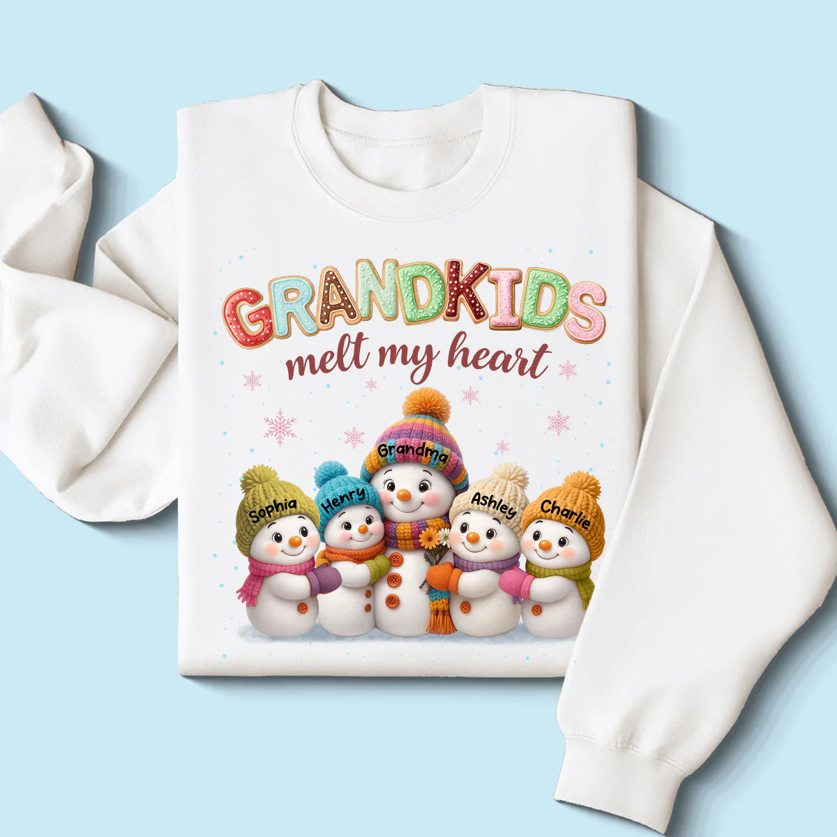 Heartwarming Christmas Snowman Grandma Grandkids Melt My Heart - Personalized Sweatshirt - Image 2