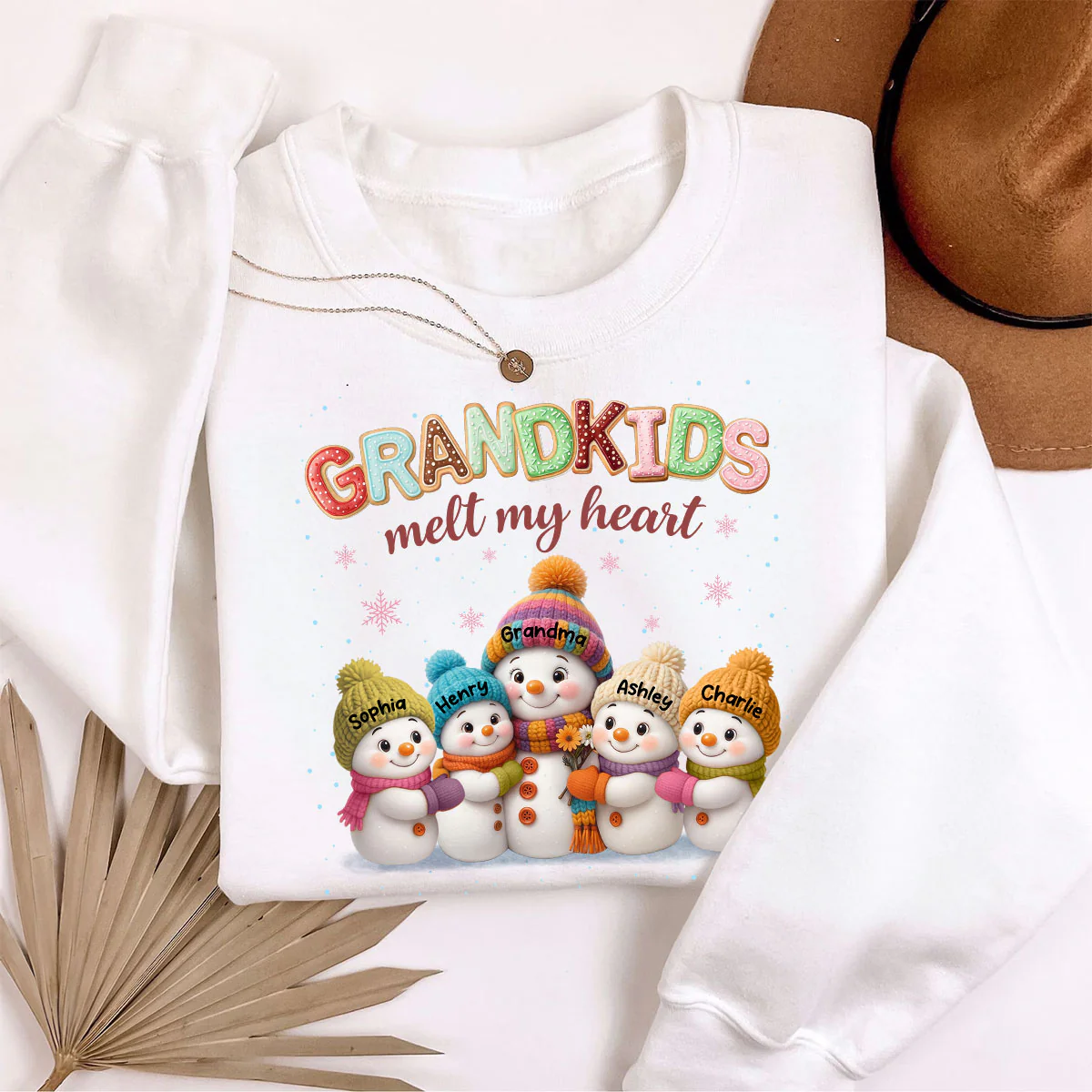 Heartwarming Christmas Snowman Grandma Grandkids Melt My Heart - Personalized Sweatshirt - Image 5