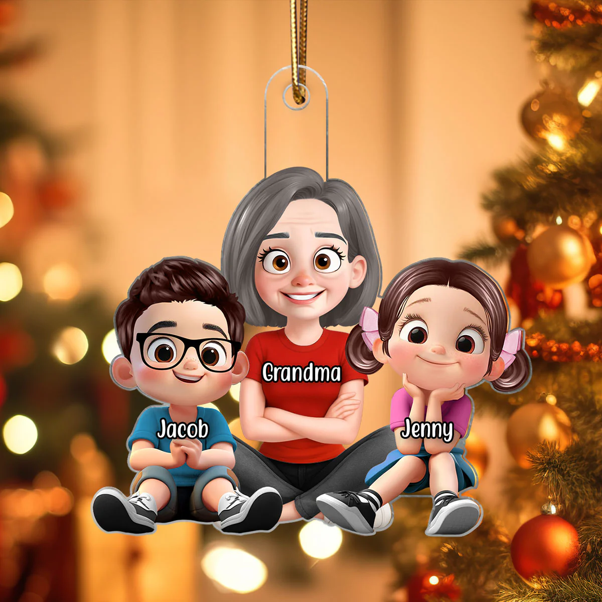 Heartwarming Grandma Grandkids Sitting Personalized Acrylic Ornament - Image 3