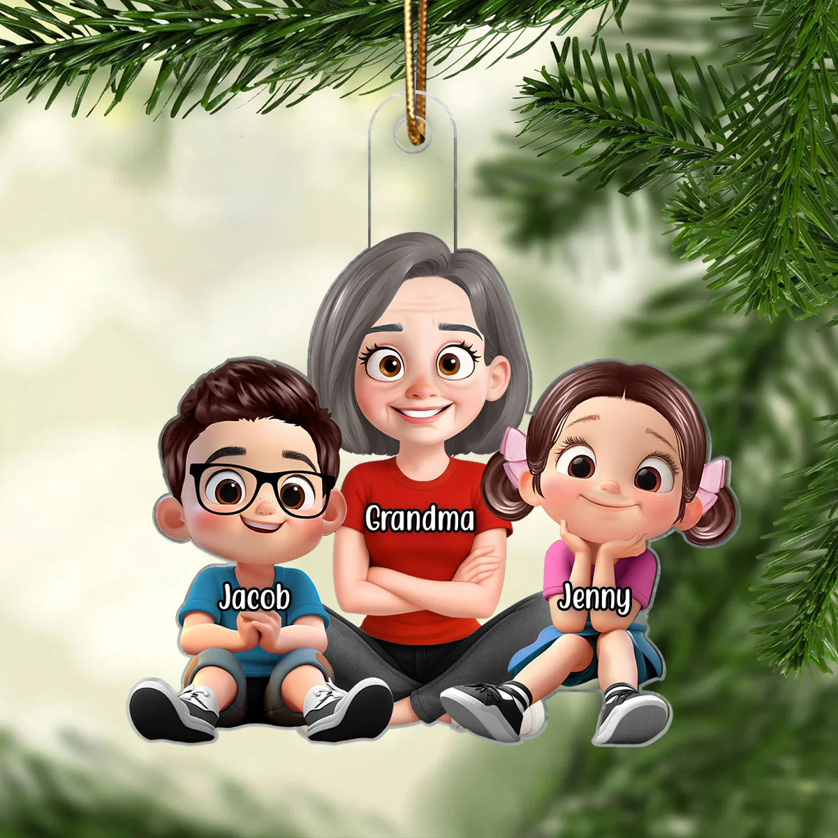 Heartwarming Grandma Grandkids Sitting Personalized Acrylic Ornament - Image 4
