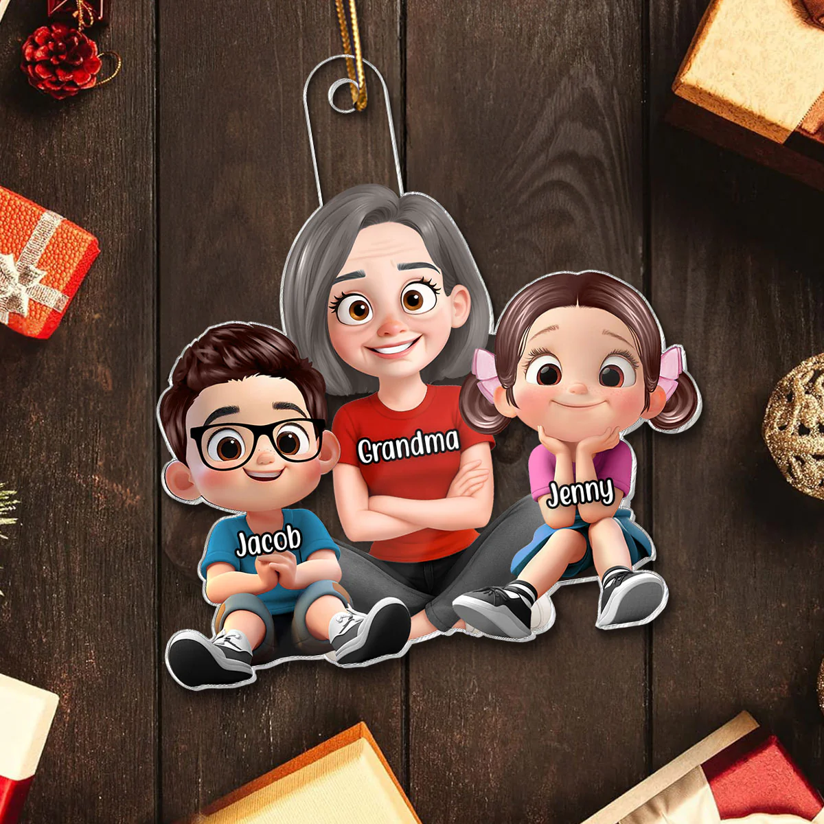 Heartwarming Grandma Grandkids Sitting Personalized Acrylic Ornament - Image 5