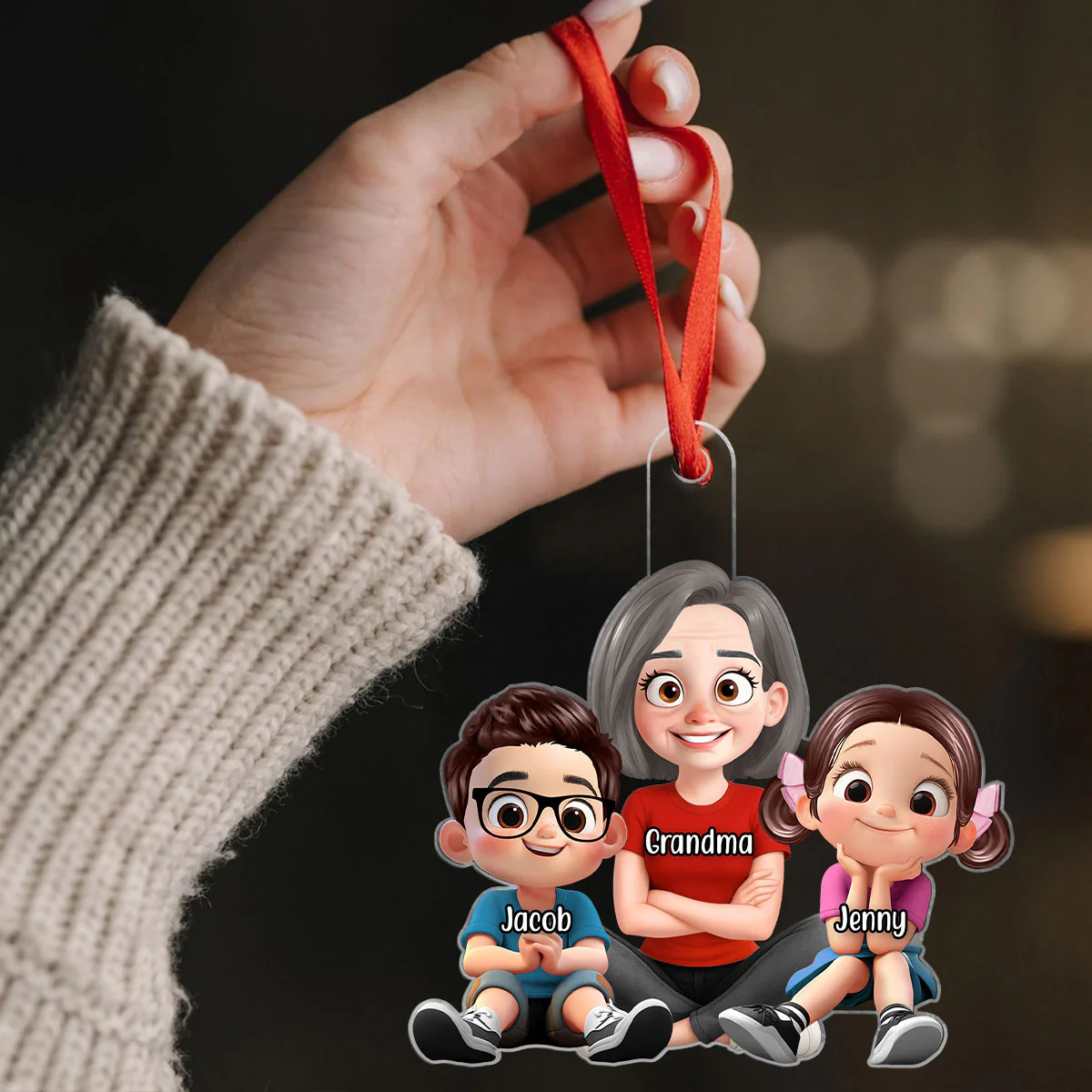 Heartwarming Grandma Grandkids Sitting Personalized Acrylic Ornament - Image 7