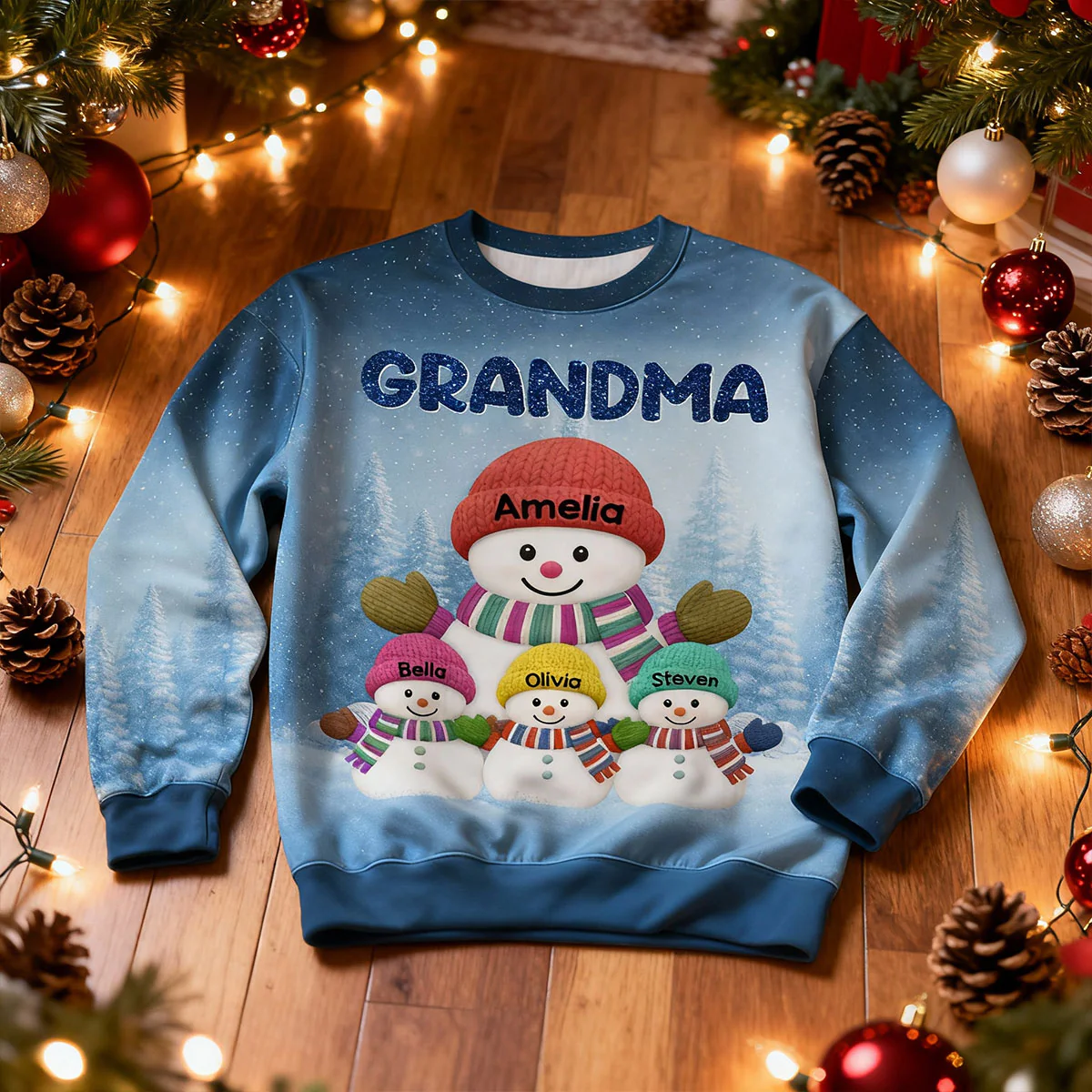 Heartwarming Grandma Grandkids Snowman Together - Personalized Ugly Sweater - Image 10