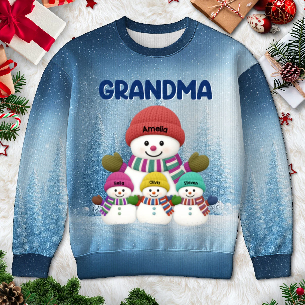 Heartwarming Grandma Grandkids Snowman Together - Personalized Ugly Sweater - Image 12