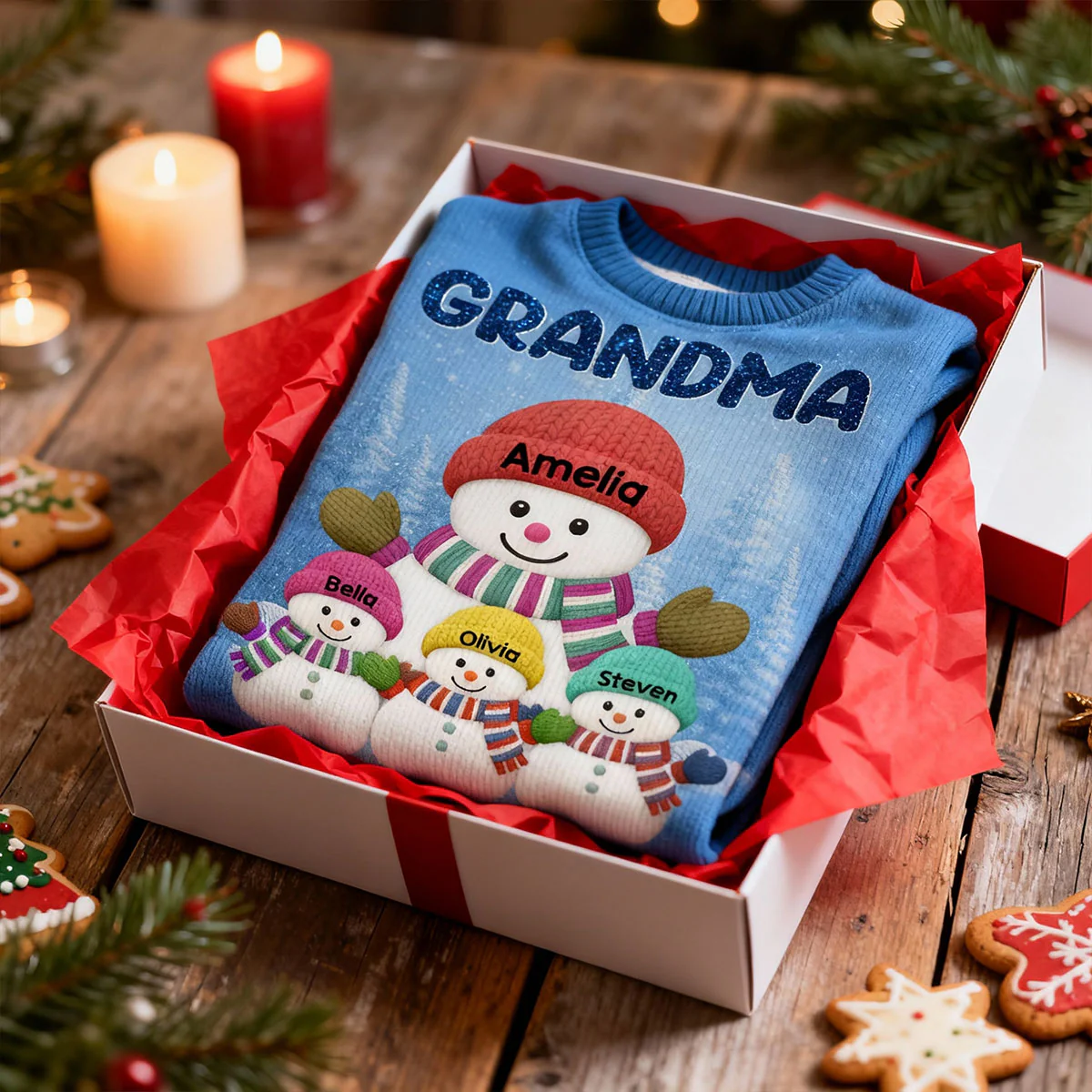 Heartwarming Grandma Grandkids Snowman Together - Personalized Ugly Sweater - Image 2