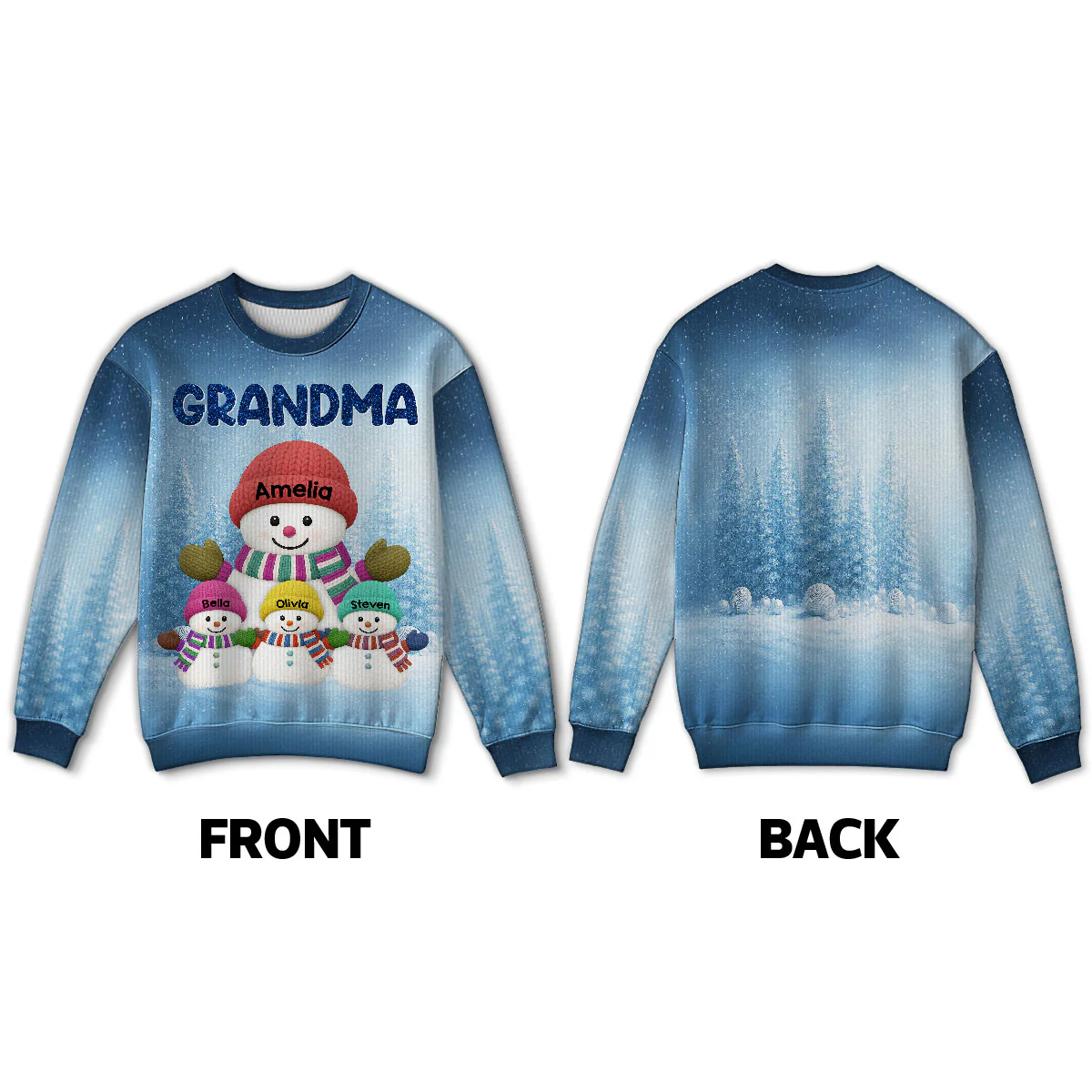 Heartwarming Grandma Grandkids Snowman Together - Personalized Ugly Sweater - Image 3